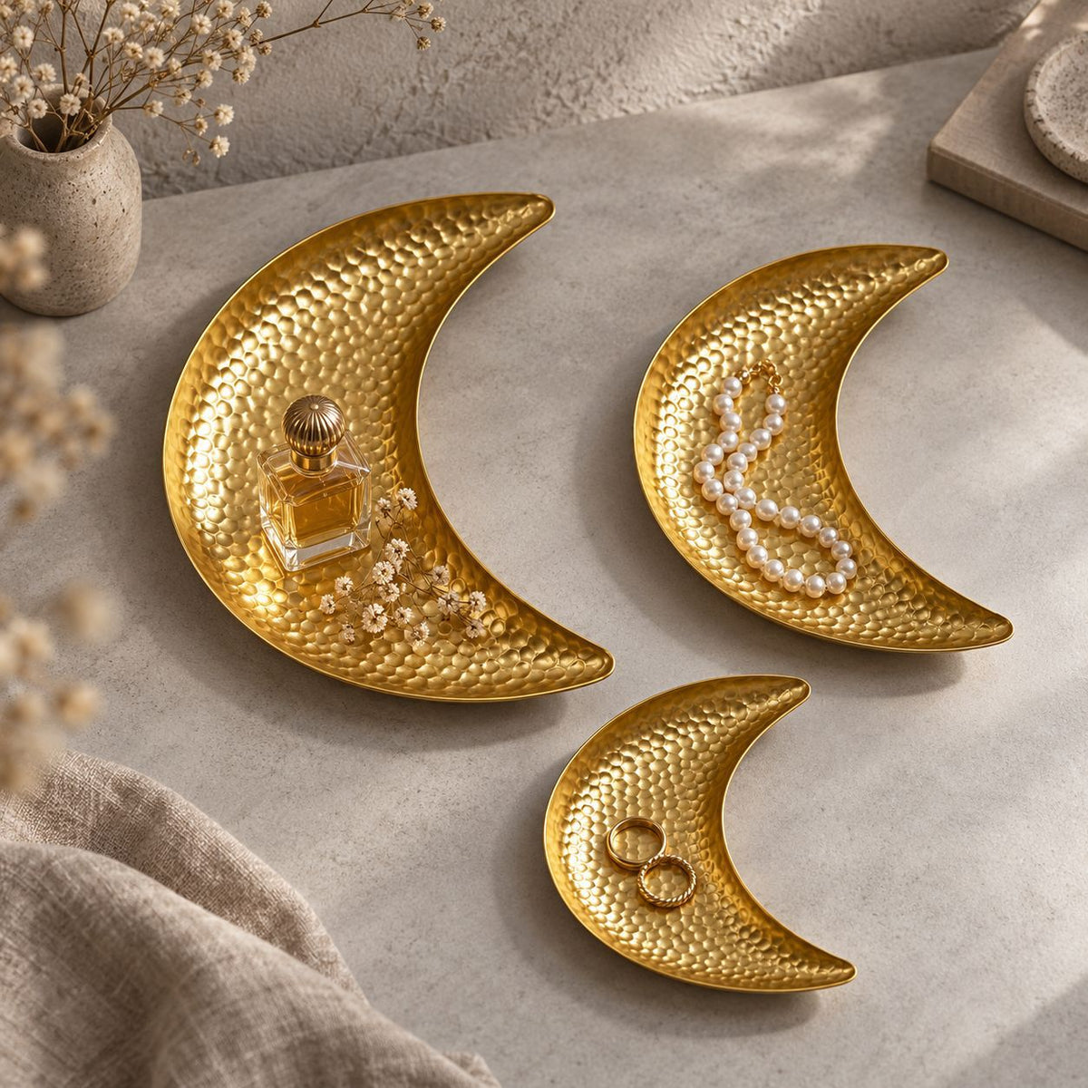 Hammered Crescent Moon Decorative Tray