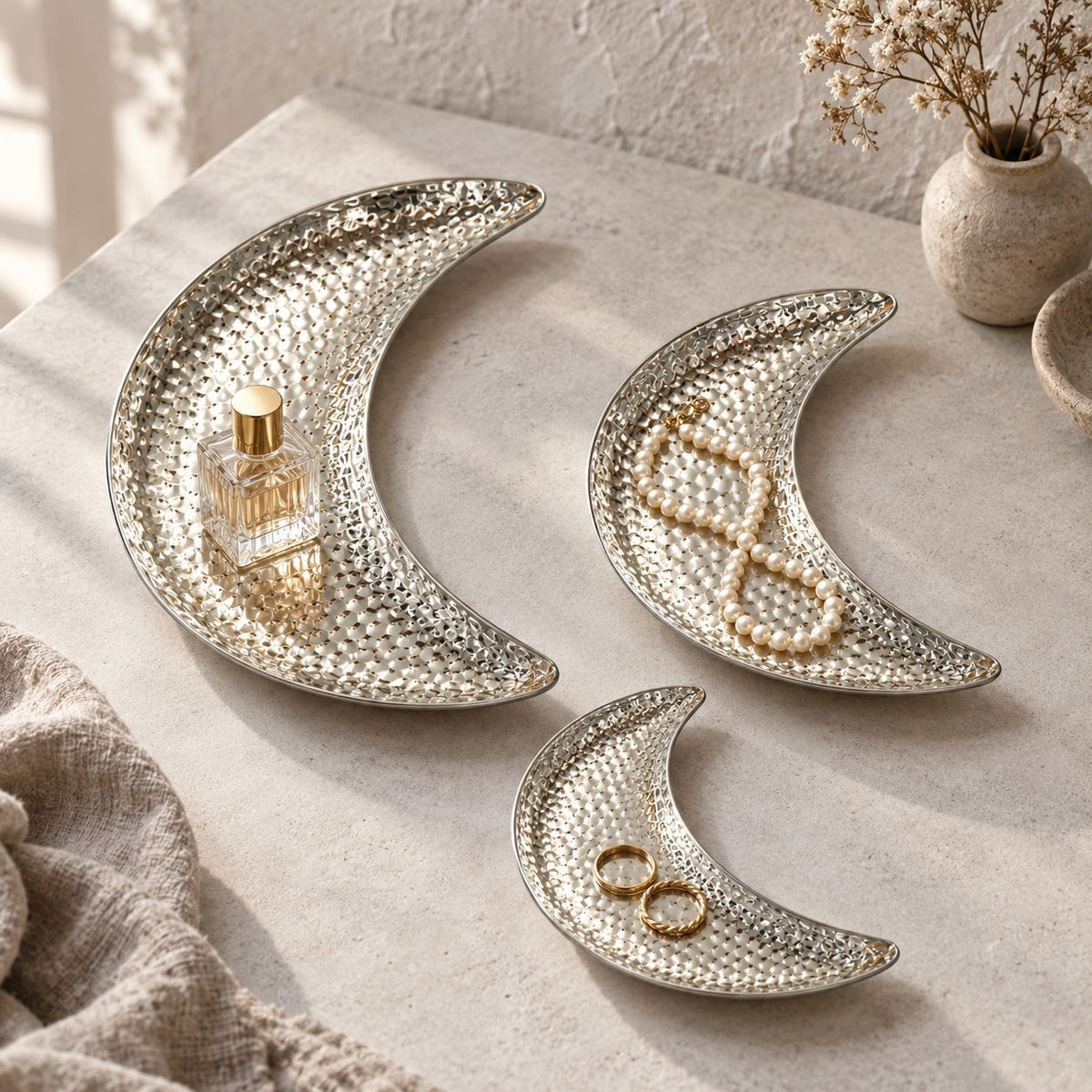Hammered Crescent Moon Decorative Tray